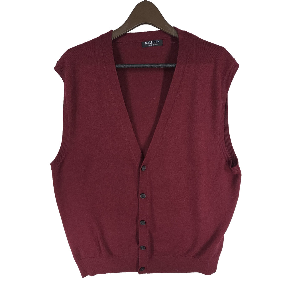 Vtg Kallspin Mens Cardigan Sweater Red 2XLT Preppy Grandpa Wool Cashmere Y2k